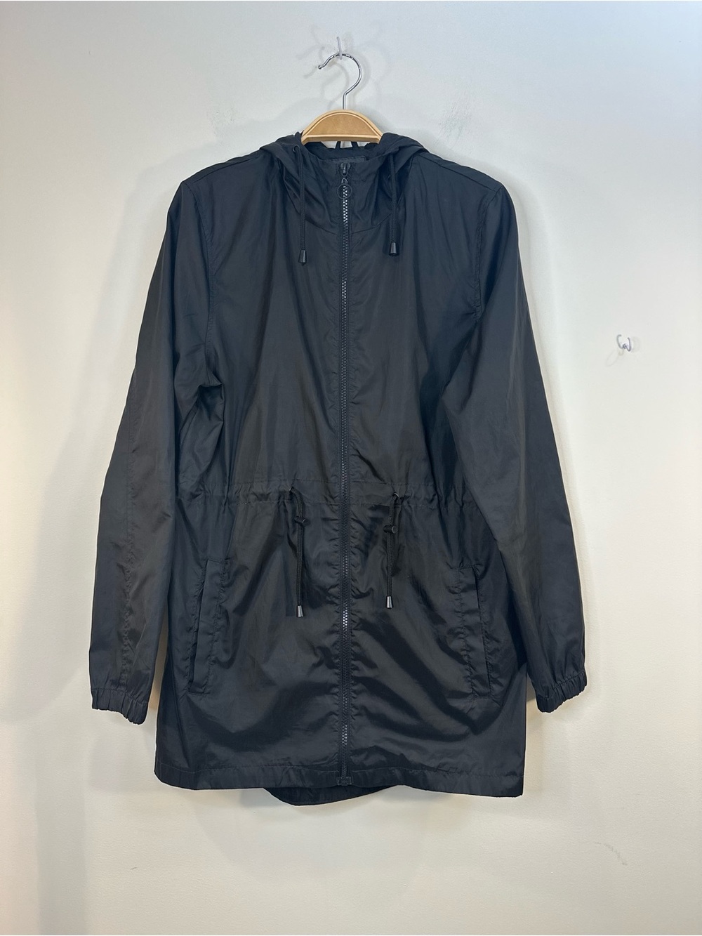 Primark Midi Raincoat Drawstring Packable Hooded XXS - M Black Womens
